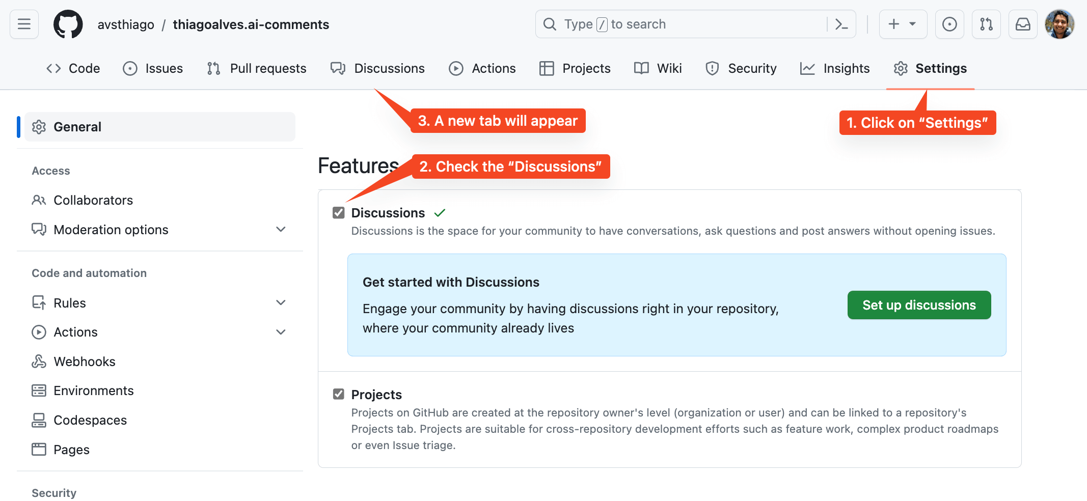 Activate the discussions feature.