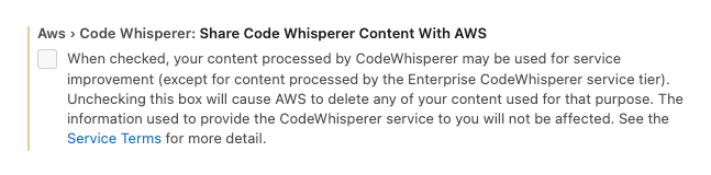 Configurações de privacidade do CodeWhisperer