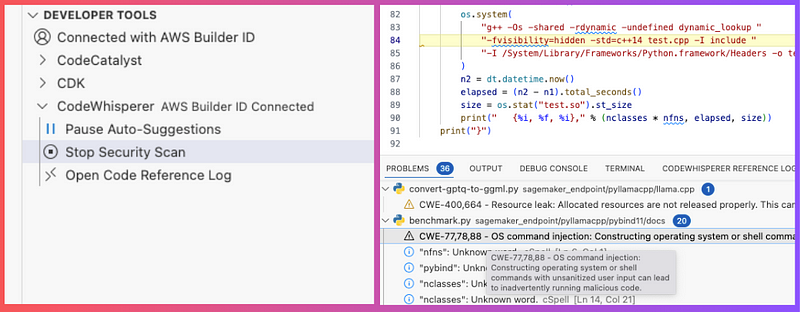 CodeWhisperer's security scan