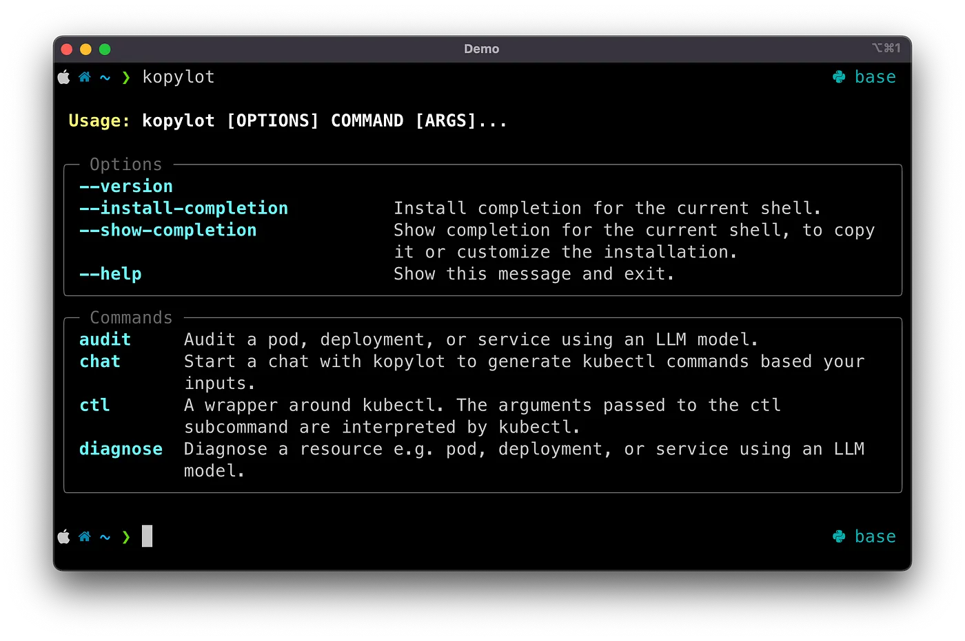 KoPylot help command