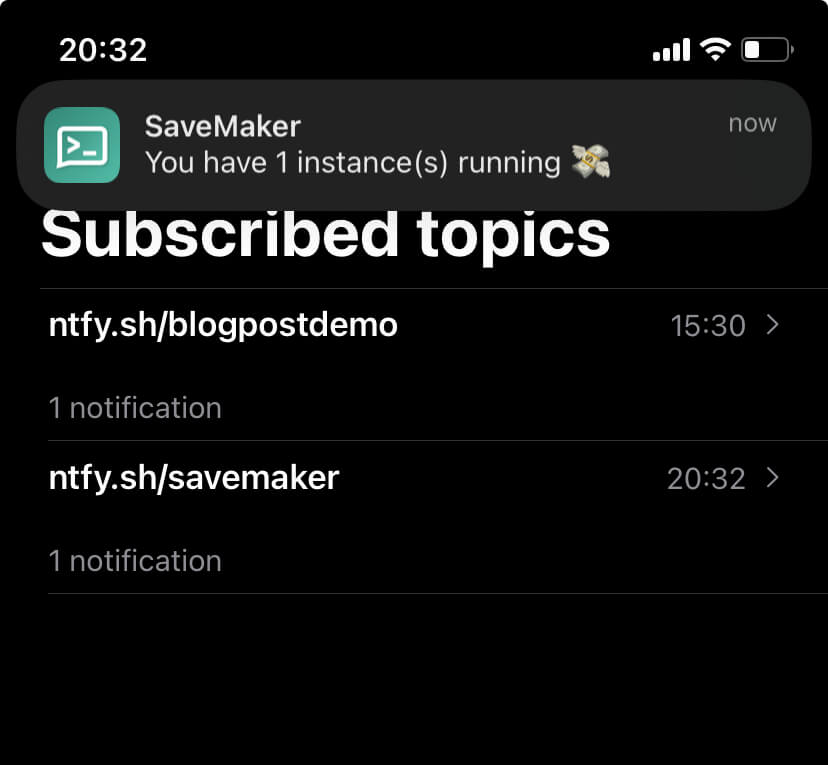 Push notification triggered by ntfy.