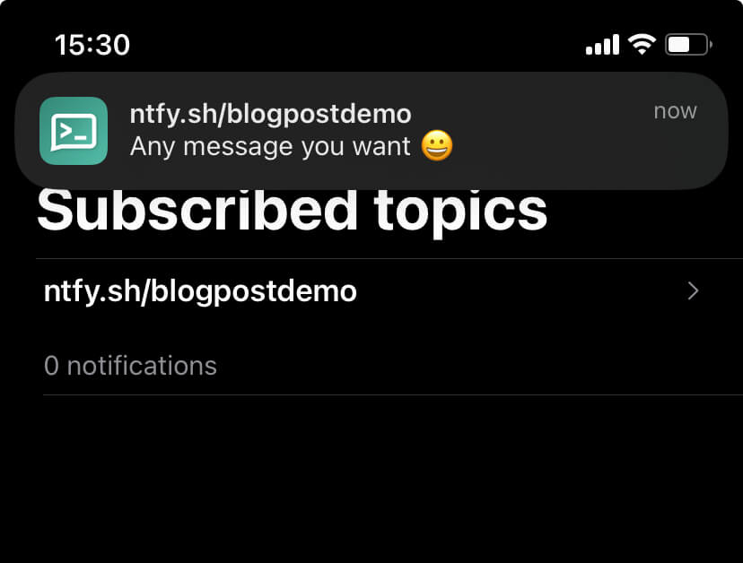 Push notification triggered by ntfy.