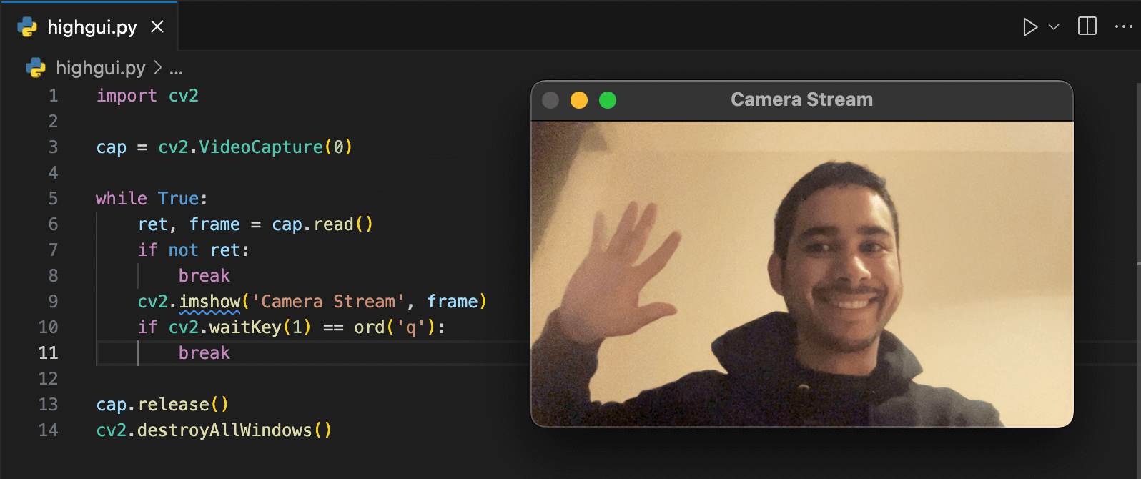 A simple webcam streaming application using OpenCV and HighGUI.
